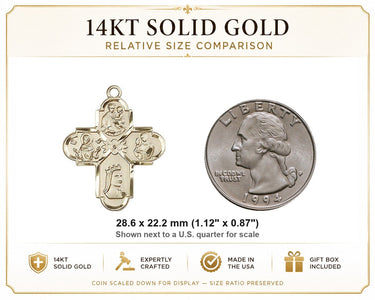 14kt Solid Gold Medium Franciscan 4-Way Medal Pendant | 1-1/8x7/8" | USA Made by Bliss