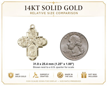 Colgante Medalla Grande Franciscana de 4 Vías de Oro Sólido de 14kt | 1 1/4x1 | Hecho en EE. UU. por Bliss