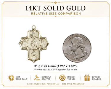 Medalla Colgante Grande de Oro Macizo de 14kt de Nuestra Señora del Carmen | 3.175 cm x 2.54 cm | Hecho en EE. UU. por Bliss