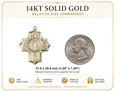 Colgante de Medalla de Grandes Apariciones Católicas de Oro Macizo de 14kt | 1 1/4 x 1 | Hecho a mano en EE. UU. por Bliss