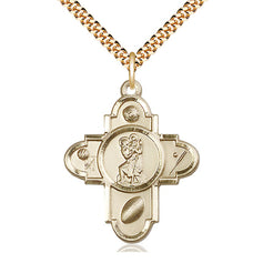 Large 14kt gold filled Sports 5-Way St. Christopher medal necklace 1 1/4 inch on 24 inch chain by Bliss