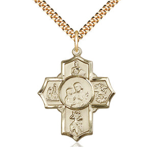 Collar de Medalla de Bombero de 5 Vías Grande Chapado en Oro de 14kt | Colgante de 3.17 x 2.54 cm | Cadena de 60.96 cm | Fabricado en EE. UU. por Bliss