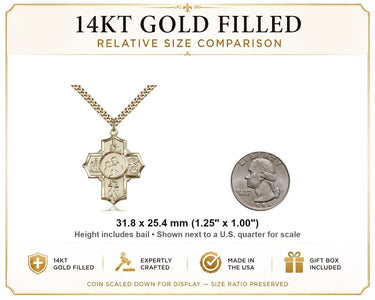 14kt Gold Filled Large Firefighter 5-Way Medal Necklace | 1 1/4 x 1 Pendant | 24" Chain | USA Made by Bliss