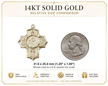 14kt Solid Gold Large Catholic 5-Way Firefighter Medal Pendant | 1.25" x 1" | USA Made by Bliss