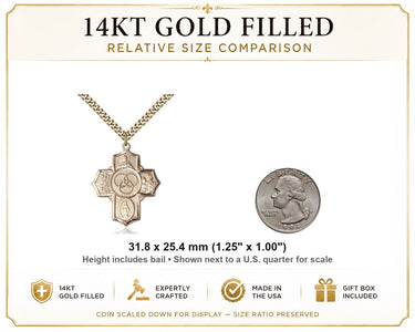 Collar de Medalla de Oro Laminado de 14 quilates, Grande, Católico, para Familias Mixtas, 5 Vías | Colgante de 3.17 cm x 2.54 cm | Cadena de 60.96 cm | Hecho en EE. UU. por Bliss