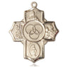 14kt solid gold large blended family five-way medal pendant 1.25 x 1 inch handcrafted by Bliss Manufacturing