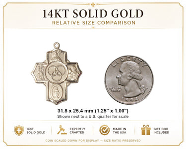 Medalla colgante de 5 vías grande de familia mixta católica de oro macizo de 14 kt | 1.25" x 1" | Fabricado en EE. UU. por Bliss