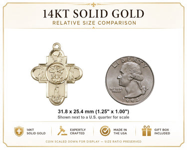 Colgante de medalla de 5 vías de la Virgen María grande de oro macizo de 14 quilates | 1.25" x 1" | Fabricado en EE. UU. por Bliss