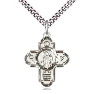 Sterling Silver Medium 5-Way Sports St Sebastian Medal Necklace | 1