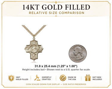 Collar de oro laminado de 14 quilates con medalla grande de 5 vías del Sagrado Corazón | 3,17 cm x 2,54 cm | Cadena de 60,96 cm | Fabricado en EE. UU. por Bliss