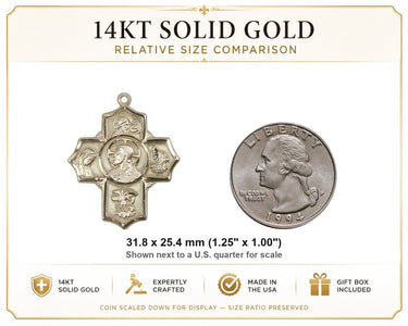 Colgante de Medalla de Corazón Sagrado de 5 Vías Grande de Oro Macizo de 14kt | 3.17 cm x 2.54 cm | Hecho a Mano en EE. UU. por Bliss