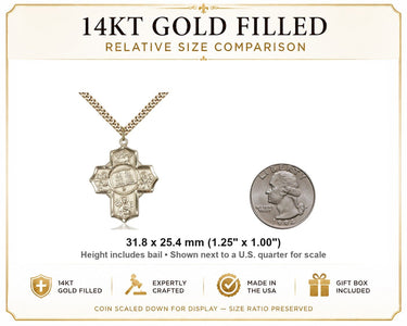 14kt Gold Filled Large Catholic Apostle 5-Way Medal Necklace | 1.25x1" Pendant | 24" Chain | USA Made by Bliss