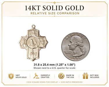 Colgante de Medalla Católica Irlandesa de 5 Vías Grande de Oro Macizo de 14K | 3,17 cm x 2,54 cm | Hecho en EE. UU. por Bliss