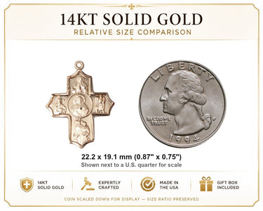 Colgante católico de medalla de 5 vías Corazón Sagrado mediano de oro macizo de 14 quilates | 2,22 cm x 1,90 cm | Fabricado en EE. UU. por Bliss