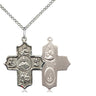 Sterling Silver Sacred Heart 5-Way Catholic Medal Necklace 7/8 x 3/4 inch with 18 inch chain by Bliss