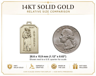 Colgante de Medalla Mediana de San Antonio de Oro Macizo de 14kt | 1 1/8 x 5/8 | Hecho a mano en EE. UU. por Bliss