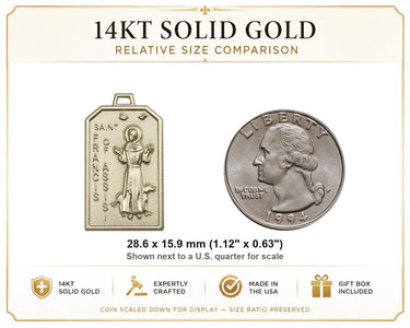 Colgante Medalla de San Francisco de Asís de Oro Sólido de 14kt | 1 1/8" x 5/8" | Hecho a mano en EE. UU. por Bliss