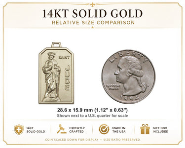 14kt Solid Gold Medium St. Jude Patron Saint Medal Pendant | 1-1/8" x 5/8" | Handcrafted in USA by Bliss