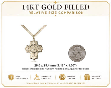 14kt Gold Filled Polish 4-Way Medal Necklace | Medium 1 1/8 x 1" | 24" Chain