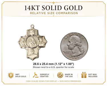 14kt Solid Gold Medium Catholic Polish 4-Way Medal Pendant | 1 1/8 x 1 Inch | Handcrafted in USA by Bliss