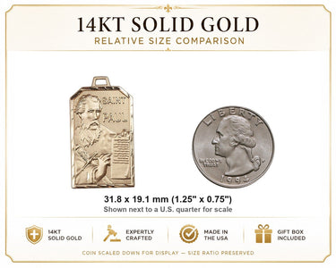 14kt Solid Gold Large St. Paul the Apostle Patron Saint Medal Pendant | 1-1/4x3/4" | Handcrafted in USA by Bliss