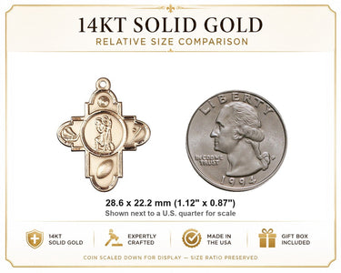 Medalla colgante católica de San Cristóbal de 5 vías de oro macizo de 14 quilates | 1 1/8" x 7/8" | Hecho en EE. UU. por Bliss
