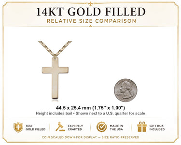 14kt Gold Filled Large Cross Necklace | 1-3/4 x 1" Pendant | 24" Chain | USA Made by Bliss