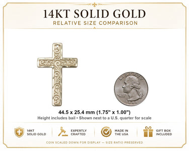14kt Solid Gold Large Knurled Cross Pendant | 1 3/4 x 1 Inch | USA Made by Bliss