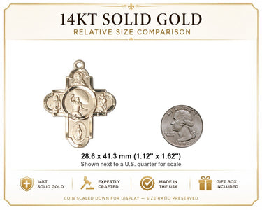 Colgante Medalla de Fútbol Católica de 5 Vías Mediana de Oro Sólido de 14kt | 1 1/8 x 1 5/8 | Hecha a mano en EE. UU. por Bliss