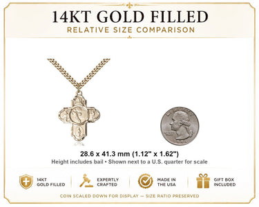 14kt Gold Filled Medium Catholic 5-Way Basketball Medal Necklace | 1 1/8 x 1 5/8 | 24" Chain | USA Made by Bliss