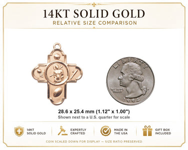 14kt Solid Gold Medium Catholic Five-Way Medal Pendant | 1 1/8" x 1" | USA Made by Bliss
