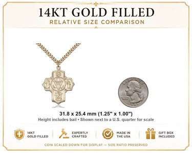 14kt Gold Filled Large Five-Way Cross / Army Medal Necklace | 1 1/4" x 1" | 24" Chain | USA Made by Bliss