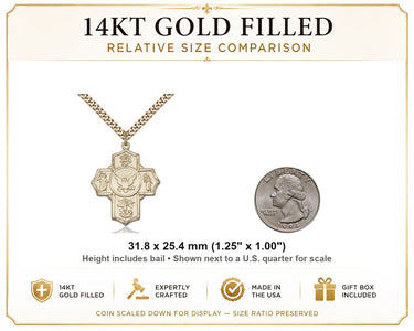 Collar de Medalla de Oro Relleno de 14kt Grande Católico de 5 Vías | Colgante de 1.25" x 1" | Cadena de 24" | Hecho en EE. UU. por Bliss