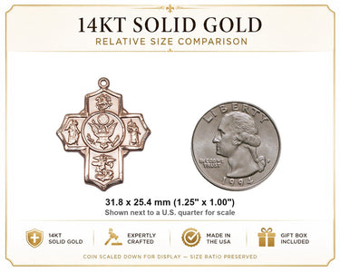 14kt Solid Gold Large Catholic Five-Way Army Medal Pendant | 1.25" x 1" | Handcrafted in USA by Bliss