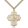 Large 14kt gold filled Five-Way Medal necklace 1 3/8 inch with 24 inch curb chain by Bliss Manufacturing USA