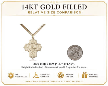 Large 14kt Gold Filled Five-Way Medal Necklace | 1 3/8" x 1 1/8" | 24" Chain | USA Made by Bliss