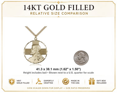 Colgante Grande de San Cristóbal Relleno de Oro de 14 kt | 4,1 cm x 3,8 cm | Cadena de 61 cm | Hecho en EE. UU. por Bliss