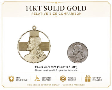 Medalla Grande Sólida de 14kt de San Cristóbal Patrón | 1 5/8 x 1 1/2 | Fabricado en EE. UU. por Bliss