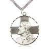 Large Sterling Silver St. Christopher Medal Necklace 1 5/8 x 1 1/2 inches on 24 inch chain by Bliss Manufacturing USA
