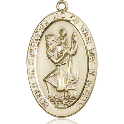 Large 14kt Solid Gold St. Christopher Medal Pendant | 1 5/8" x 1" | USA Made by Bliss