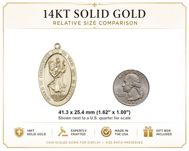 Medalla de San Cristóbal de oro macizo de 14 quilates grande | 4,1 cm x 2,5 cm | Hecho en EE. UU. por Bliss