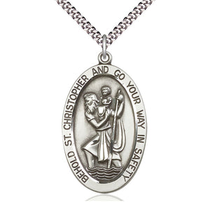 Collar de medalla grande de San Cristóbal de plata esterlina | 4,1 x 2,5 cm | Cadena de 60 cm | Bliss