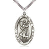 Large Sterling Silver St. Christopher Patron Saint Medal Necklace 1 5/8x1 inch with 24 inch Chain by Bliss