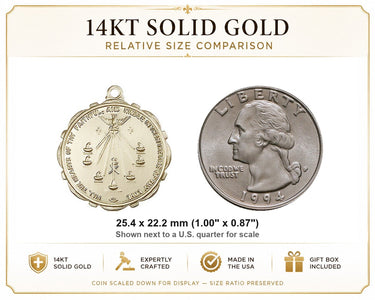 Colgante medalla católica de los siete dones de oro macizo de 14 quilates | 2,54 cm x 2,22 cm | Hecho a mano en EE. UU. por Bliss