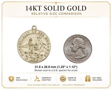Colgante Grande Medalla Santa Kateri en Oro Sólido de 14 kt | 1 1/4 x 1 1/8 | Hecho a mano en EE. UU. por Bliss