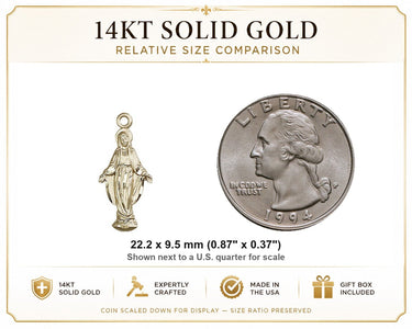 Colgante Medalla Milagrosa Mediana de Oro Macizo de 14kt | 7/8 x 3/8 | Hecho a mano en EE. UU. por Bliss