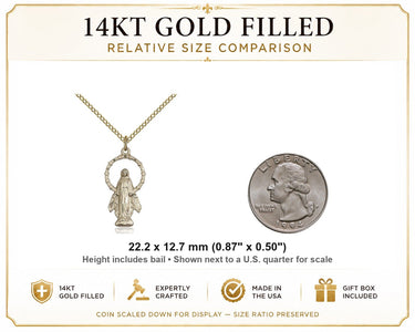 Collar de Medalla Milagrosa Mediana de Oro Relleno de 14kt | 2,22 cm x 1,27 cm | Cadena de 45,72 cm | Hecho en EE. UU. por Bliss