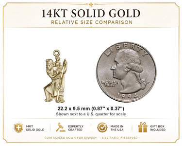 Colgante de Medalla Mediana de San Cristóbal de Oro Sólido de 14kt | 7/8" x 3/8" | Hecho a mano en EE. UU. por Bliss