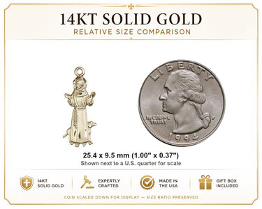 Colgante de medalla de San Francisco, patrón, mediana, de oro macizo de 14 ct | 2.54 cm x 0.95 cm | Hecho a mano en EE. UU. por Bliss