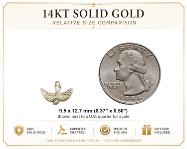 Medalla del Espíritu Santo de Oro Macizo de 14 quilates Pequeña | 3/8 x 1/2 | Hecho a mano en EE. UU. por Bliss